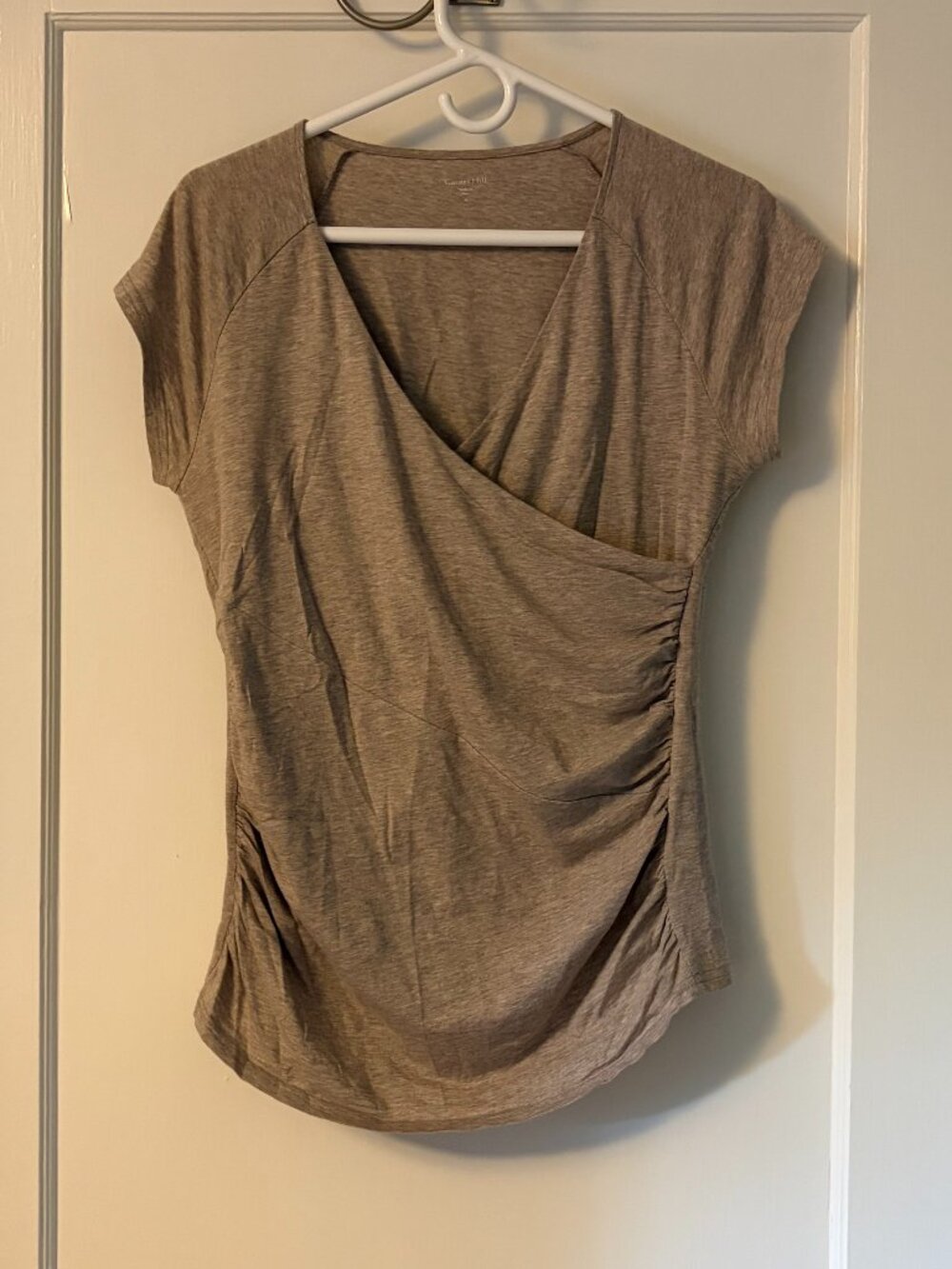 Garnet Hill faux wrap blouse side ruching size medium organic pima cotton